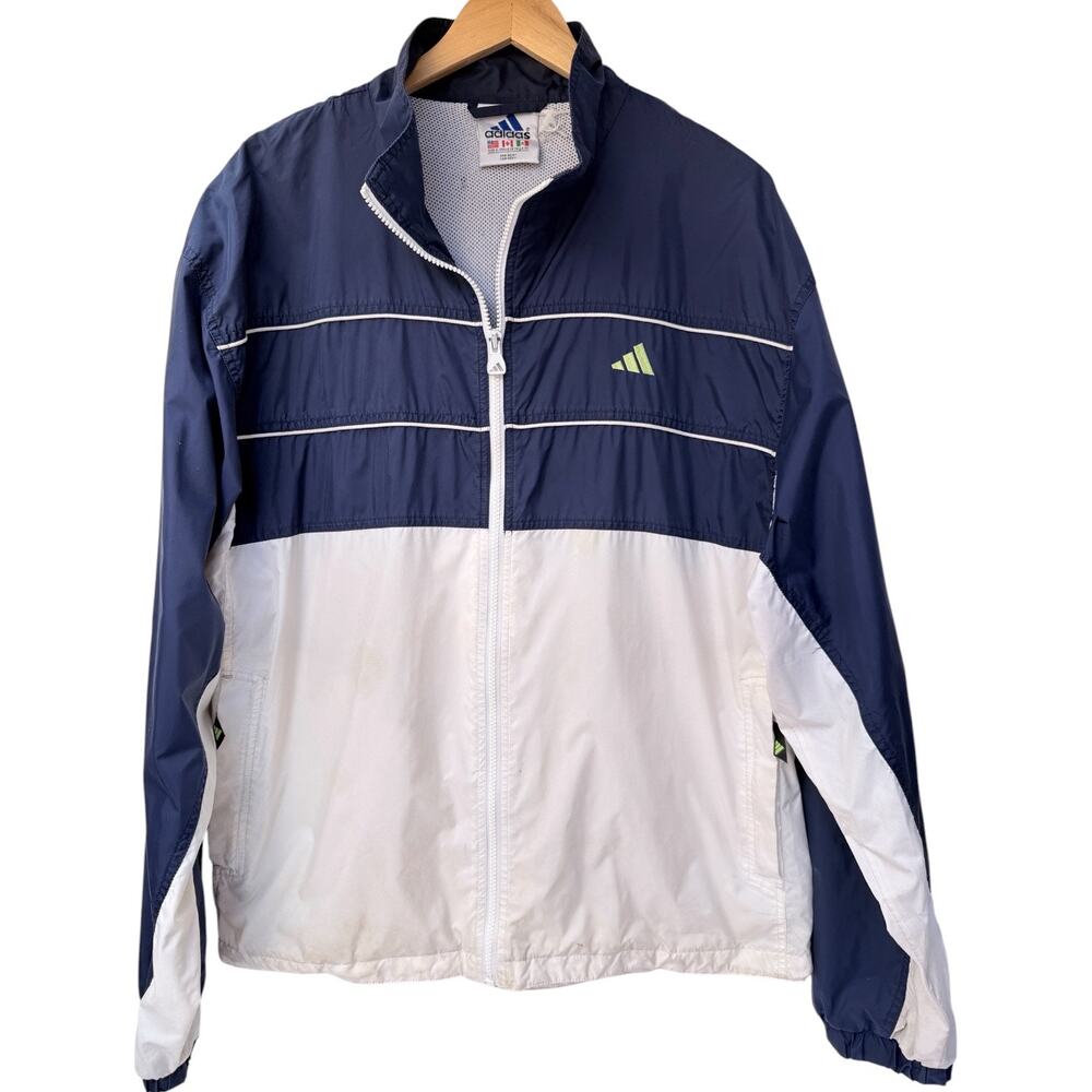 Adidas Windbreaker Jacket Mens XL Blue White Full Zip Lightweight Retro